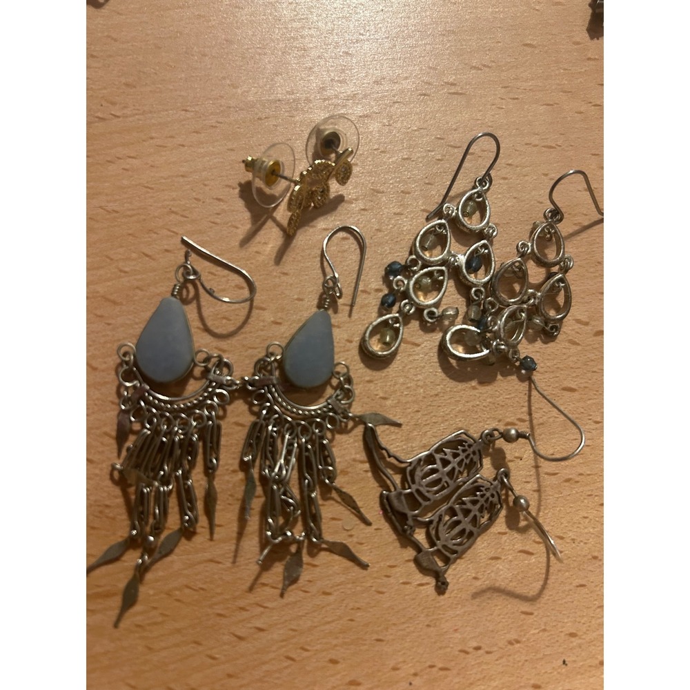 Mixed Earring Lot 4 Pair Boho Western Silver Blue Stone Fringe Cowboy Boot Leaf